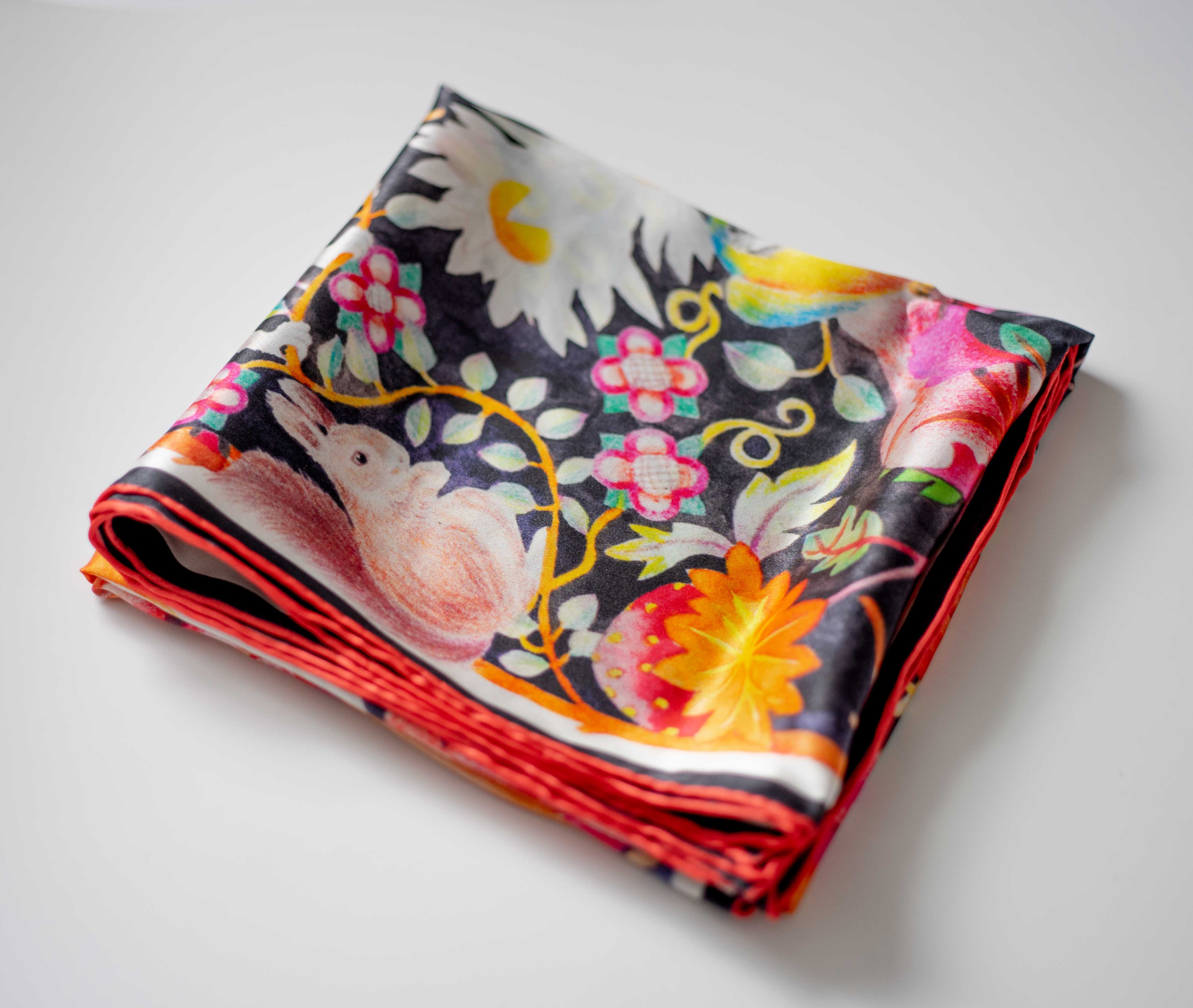 Zoo | Square Silk Scarf | Hand-Painted Mulberry Silk |… | Wenzi Studio