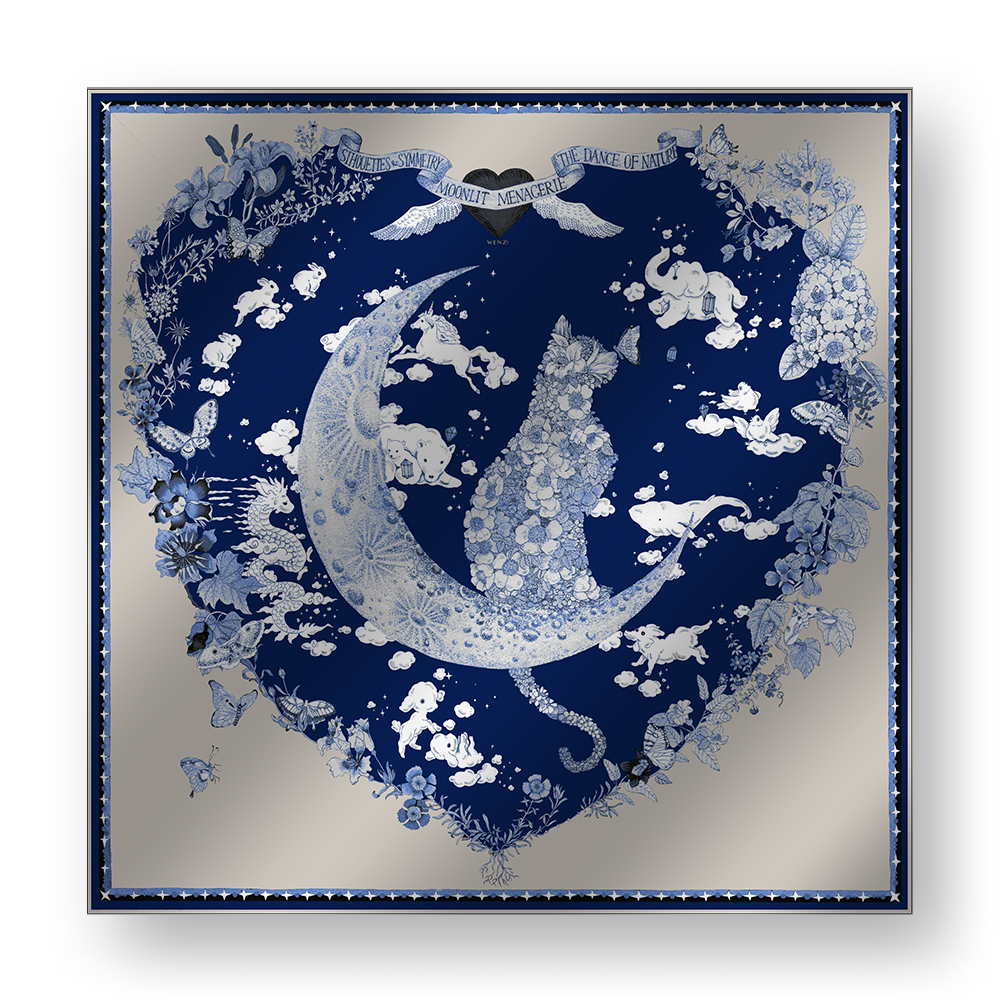 MOONLIT MENAGERIE A (Edition A) | Square Silk Scarf |… | Wenzi Studio